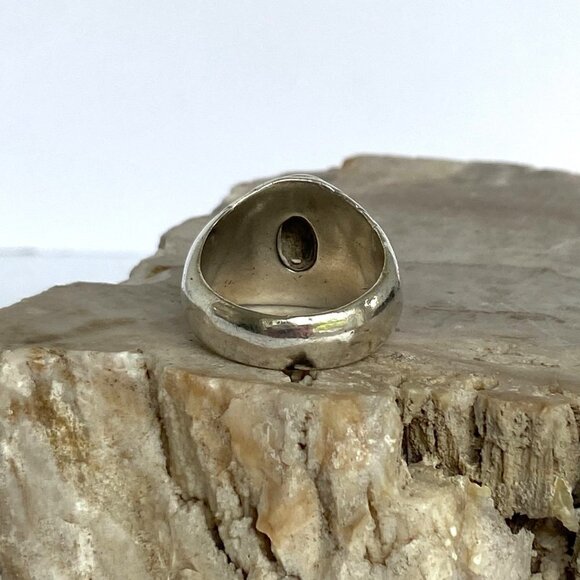 Solid Sterling Silver 925 Unisex Oval Dendritic Fern Agate Wide Band Ring Sz 8.5 - Picture 7 of 16